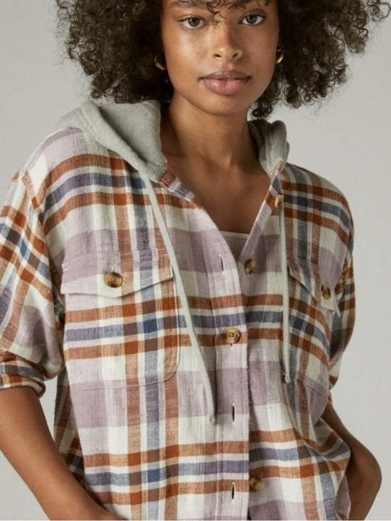Lucky Brand Tops - NWT lucky brand cropped plaid hoodie in pink plaid Women's Large